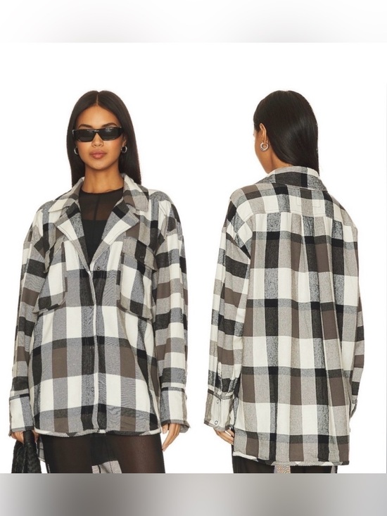 We The Free Jackets & Blazers - Free People We The Free Izzy Plaid Flannel Shirt XS Black Cream Oversized